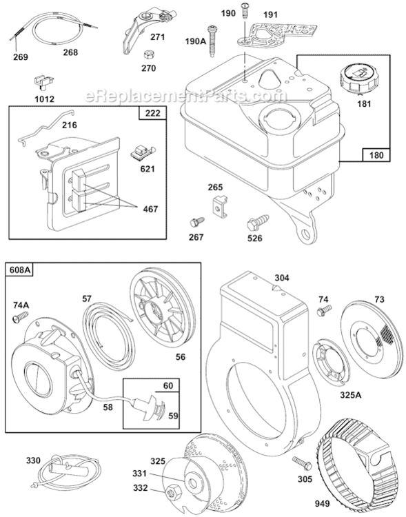 Page G Diagram and Parts List for 80200 2201-2413, 2416, 2419, 2421, 2422, 2423, 2424, 2426, 2428, 2429 Briggs and Stratton Engine